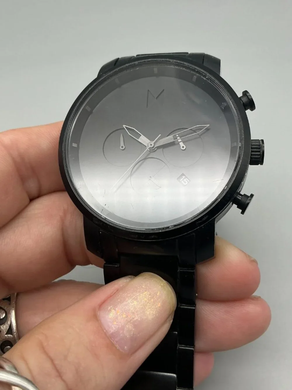 MVMT Chronograph Mens Watch 45mm Black Date New Battery 7.75